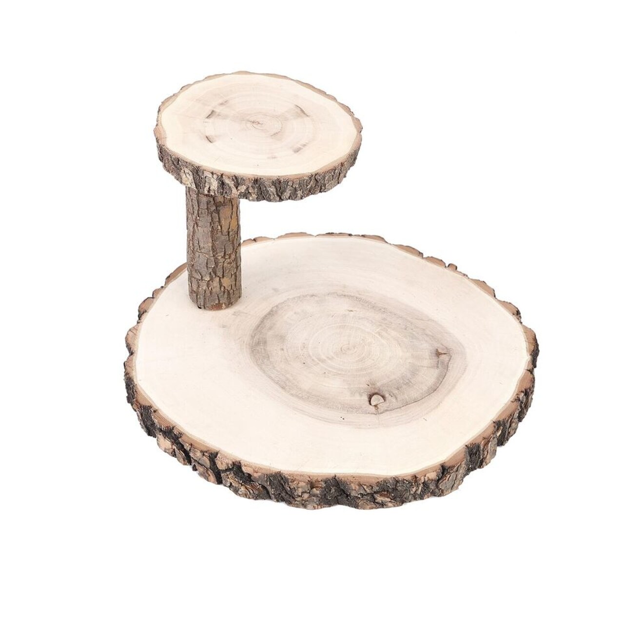 8-Inch tall 2 Tier Brown Natural Wood Stand Round Dessert Server Centerpiece